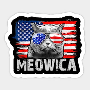 Cat Patriotic 4th Of July Meowica American Flag Sunglasses Sticker